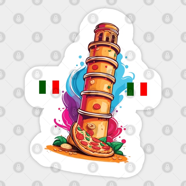 Leaning tower of pizza fun Sticker by BishBashBosh